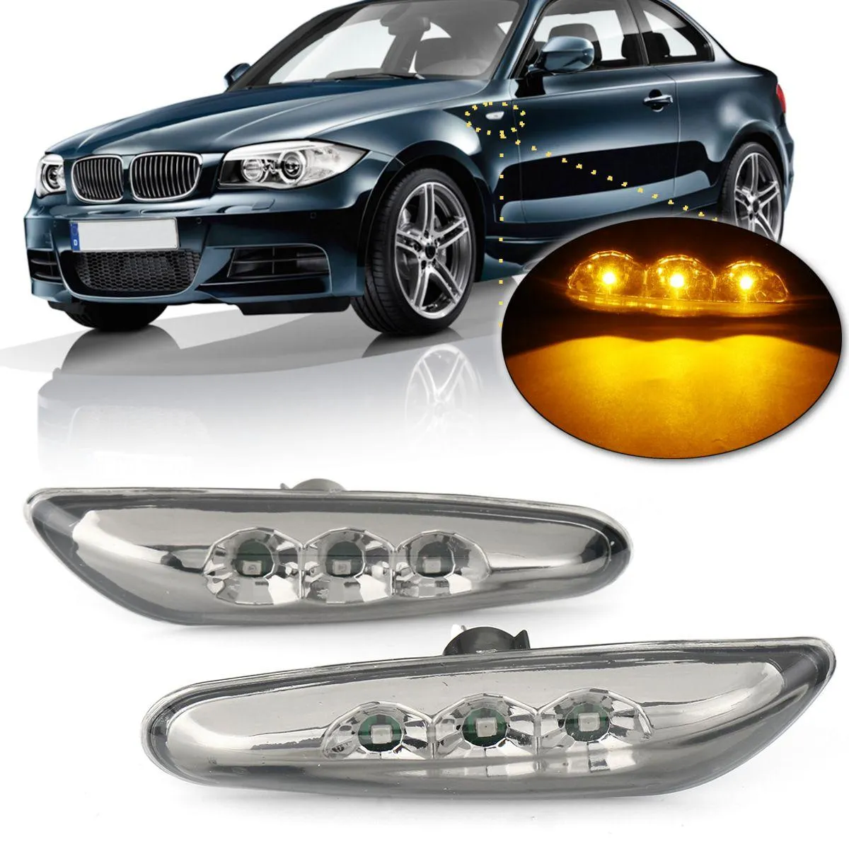 LED Blinker Seitenmarkierungsleuchten mit Klarglas Gelb Paar Für BMW E82 E88 E60 E61 E90 E91 E92 E93