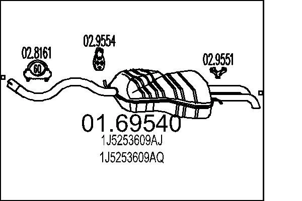 MTS Endschalldämpfer  für SKODA VW SEAT 1J5253609R 1J5253609AJ 1J5253609Q 01.69540