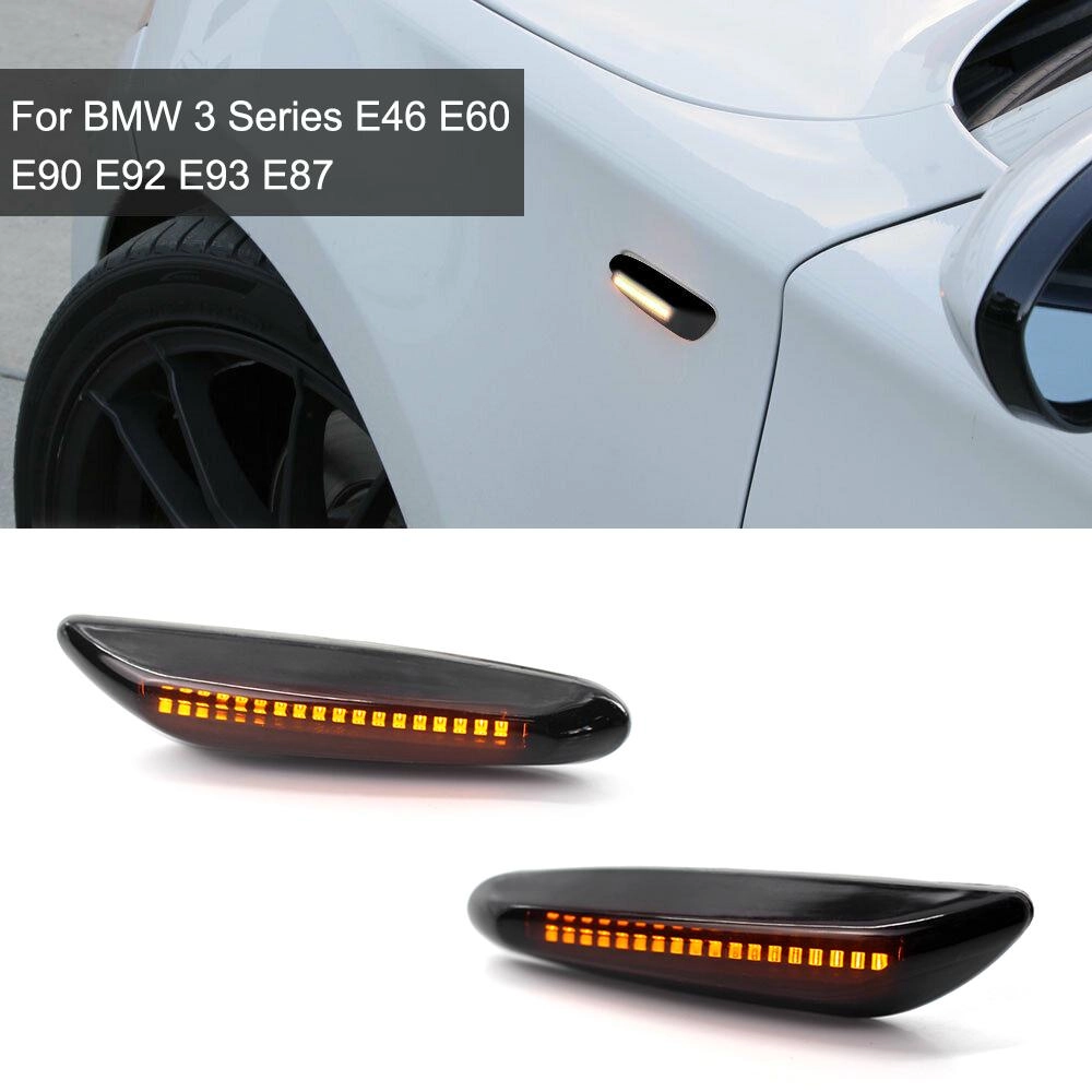 2 Stück Smoke LED Seitenmarkierungsleuchte Blinkerleuchte Lampe für BMW 3er E46 E60 E90 E92 E93 E87 schwarz