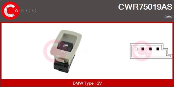 CASCO Schalter, Fensterheber CWR75019AS Beifahrerseitig 12V für BMW 6945875 61316945875