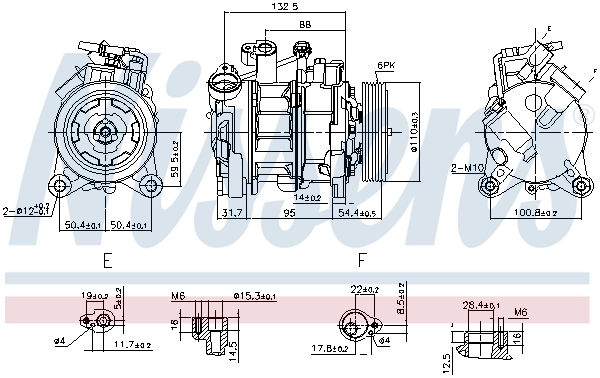 NISSENS Kompressor, Klimaanlage 890072 12V für BMW 64529225704 4471501661 4471501660