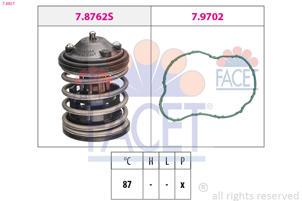 FACET Thermostat, Kühlmittel 7.8827 mit Dichtung für BMW 11517805192 8512234 11518512234