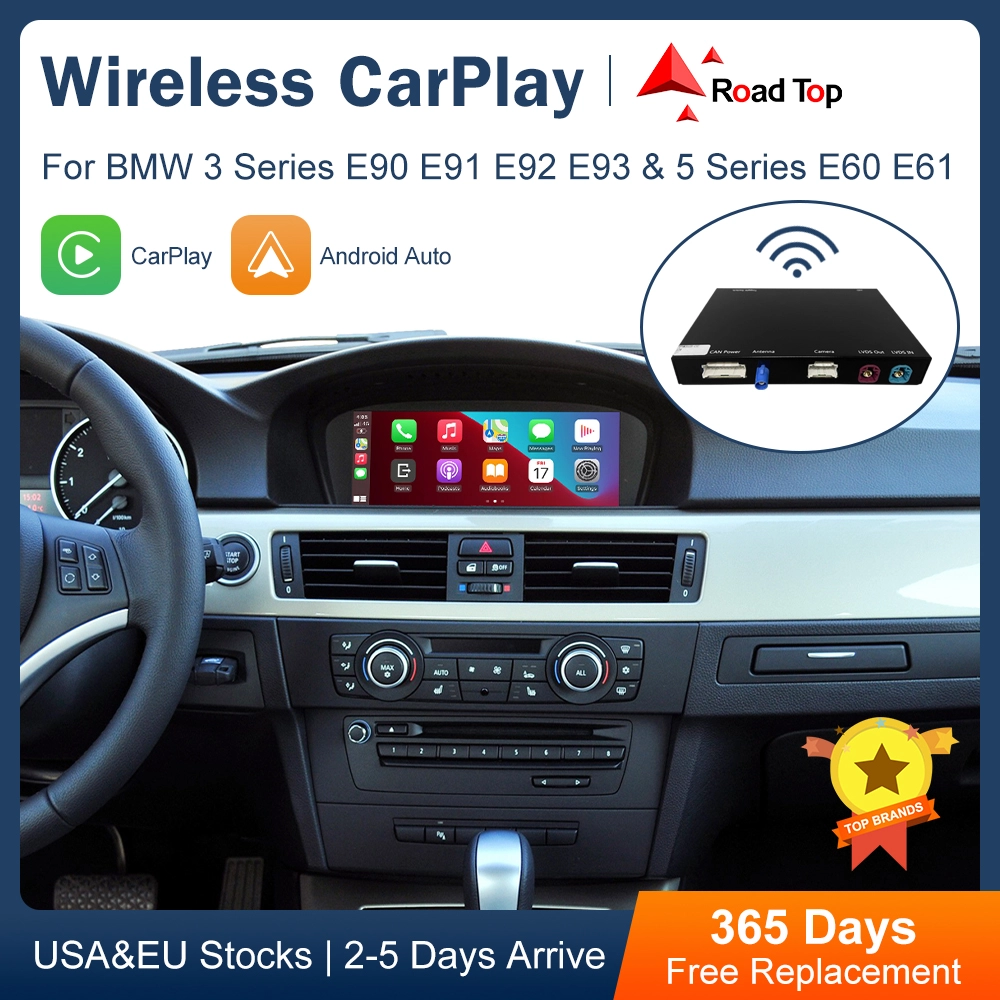 Road Top Wireless Carplay Android Auto für BMW 3er E90 E91 E92 E93 und 5er E60 E61 2006-2011 mit Spiegel verbindungs funktion