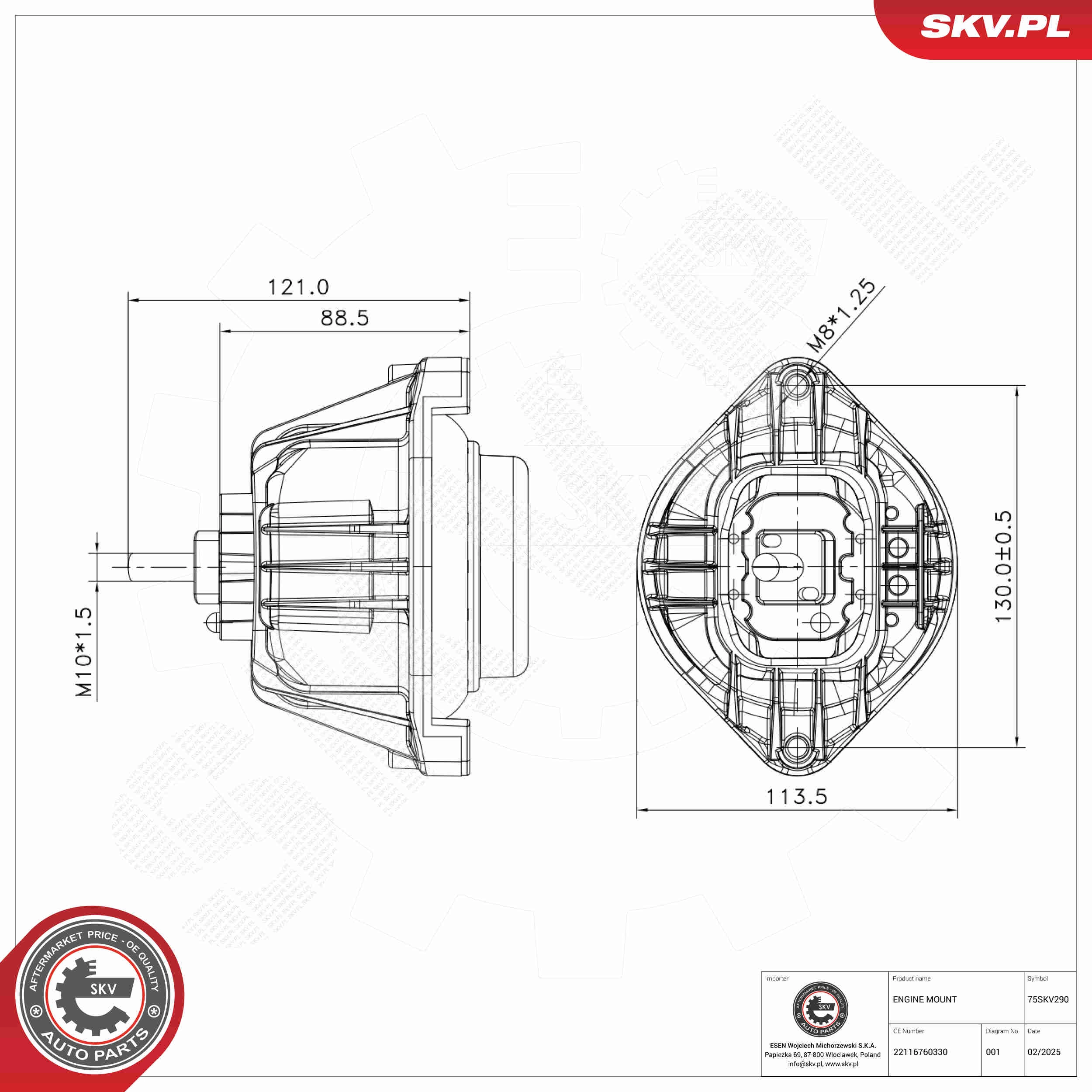 ESEN SKV Lagerung, Motor 75SKV290 links  für BMW 22116760330