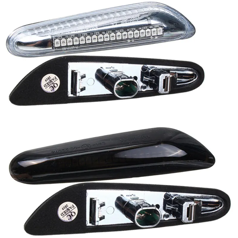 Paar dynamische Seitenmarkierungs-Repeater-LED-Leuchten für BMW E46 E60 E82 E88 E90 E92 E93 (weiße Linse Gelbes Licht)