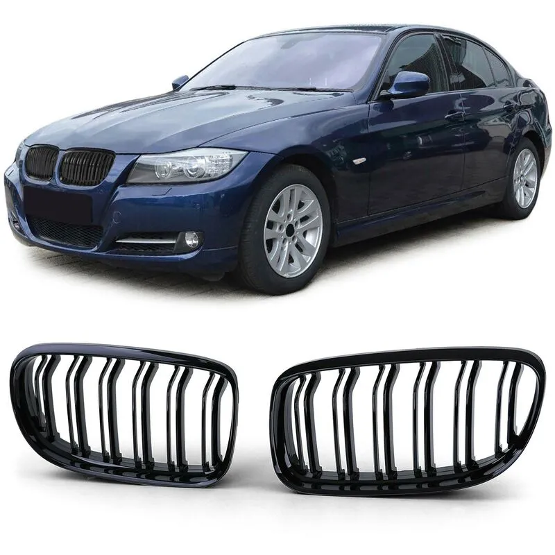 Sport Kühlergrill Nieren Doppelsteg Schwarz Glanz BMW 3er E90 E91 08-12