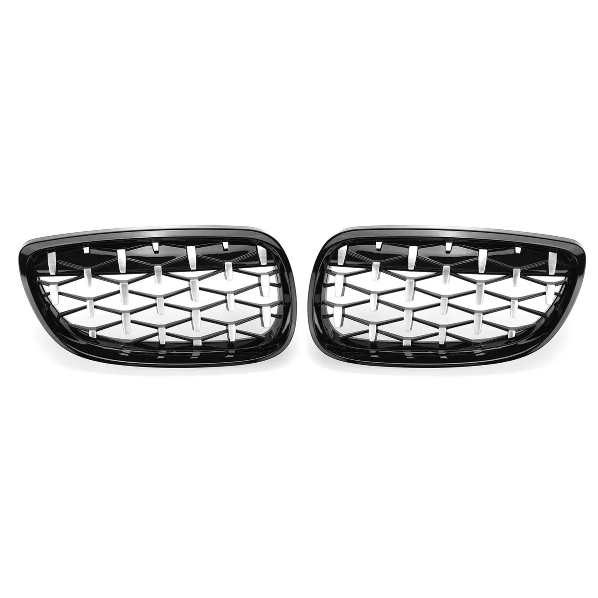 2PCS Frontgrill Grill Black & Chrome Diamond Style Für BMW 3er E90 E92 E93