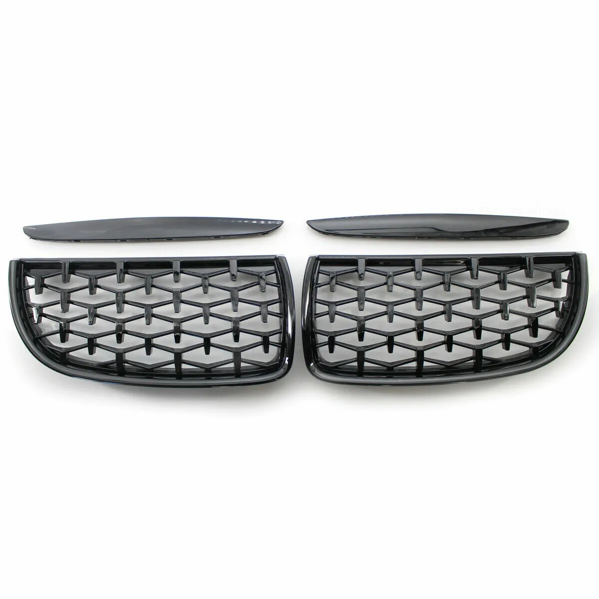 Vordere Stoßstangenhaube Kühlergrill Augenlider Dual Slat Diamond Style Glänzendes Schwarz Für BMW 3er E90 E91 05-08