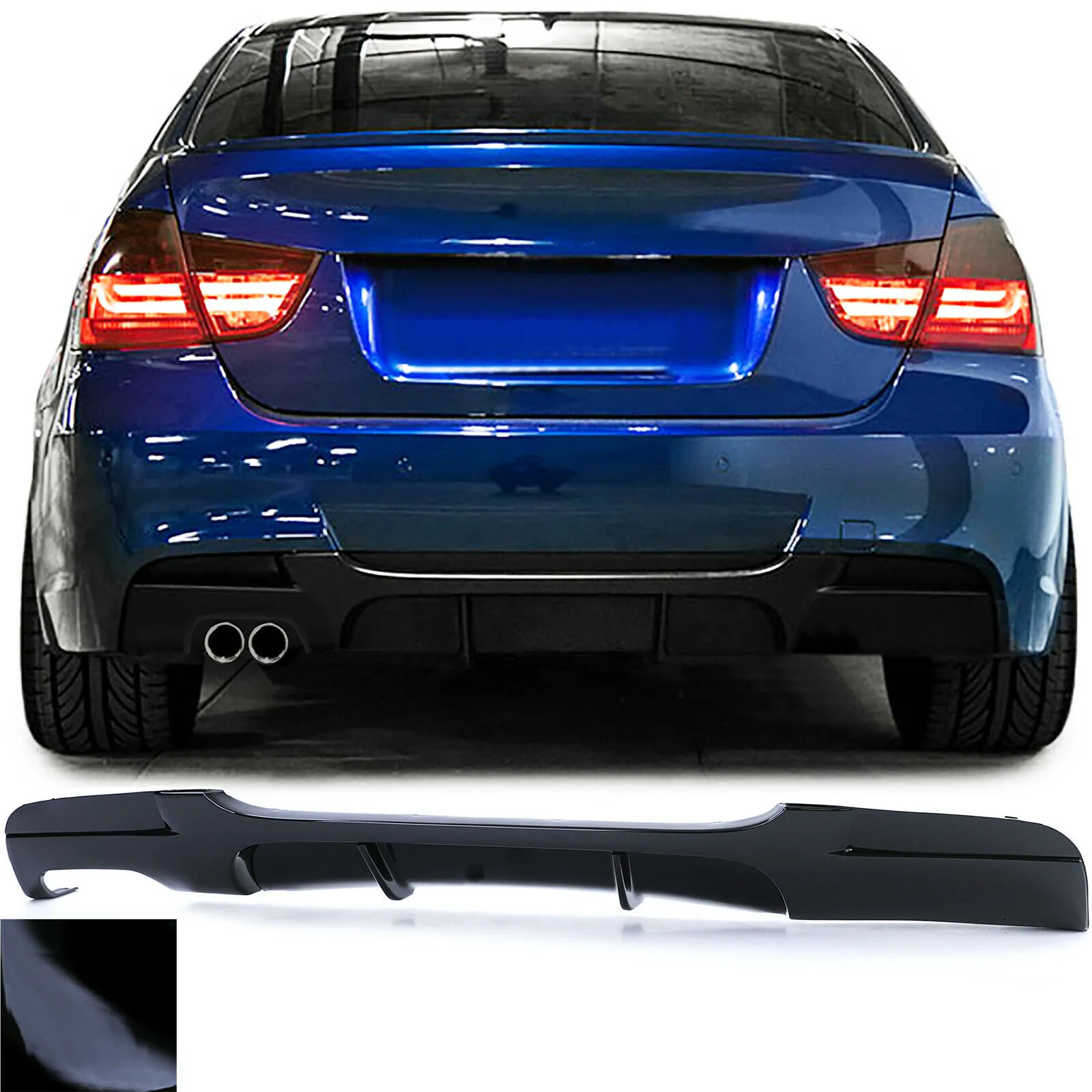 Heck Diffusor Doppelrohr Performance Schwarz Glanz passend für BMW 3er E90 05-12