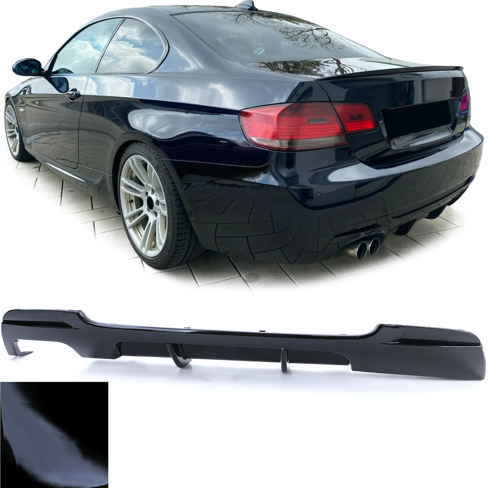 Heck Diffusor Performance Schwarz Glanz Doppelrohr passend für BMW 3er E92 E93