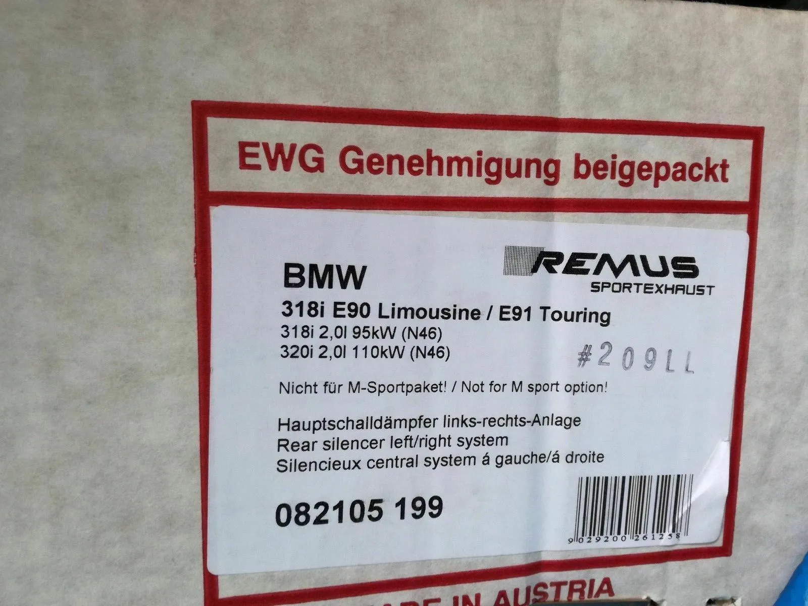 Remus Sport Auspuff Schalldämpfer EG mit Klappensteuerung für BMW 3er E90 E91