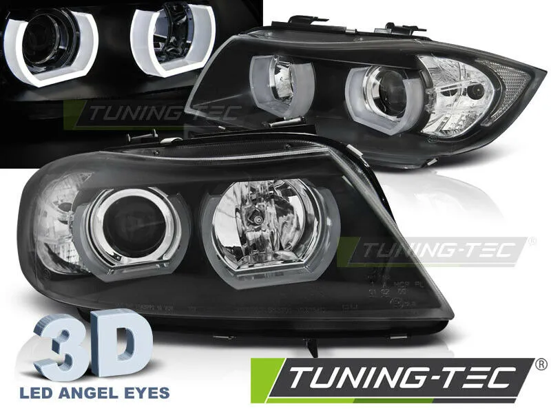 Led 3D Angel Eyes Scheinwerfer schwarz für BMW 3er E90 E91 Limo Touring BJ 05-08