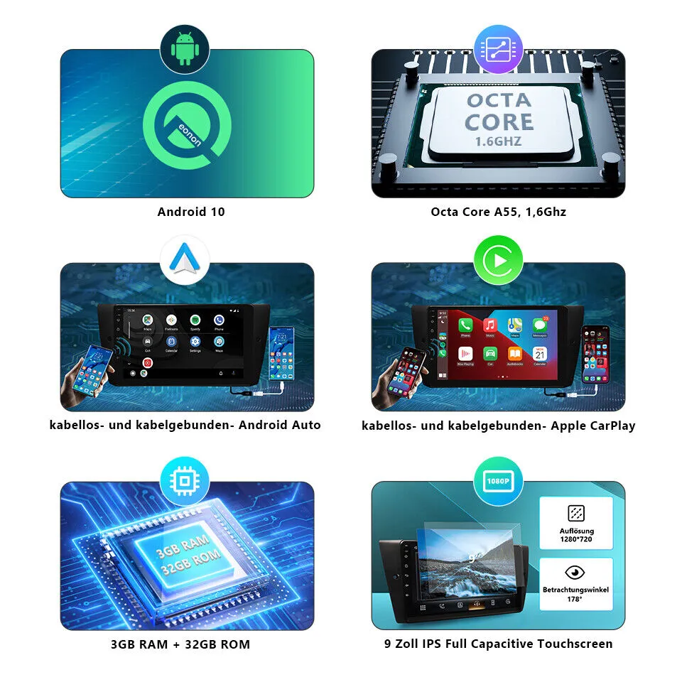 Kamera Für BMW E90-E93 9" Autoradio 8Kern 3 32G GPS Navi CarPlay Android Auto 10