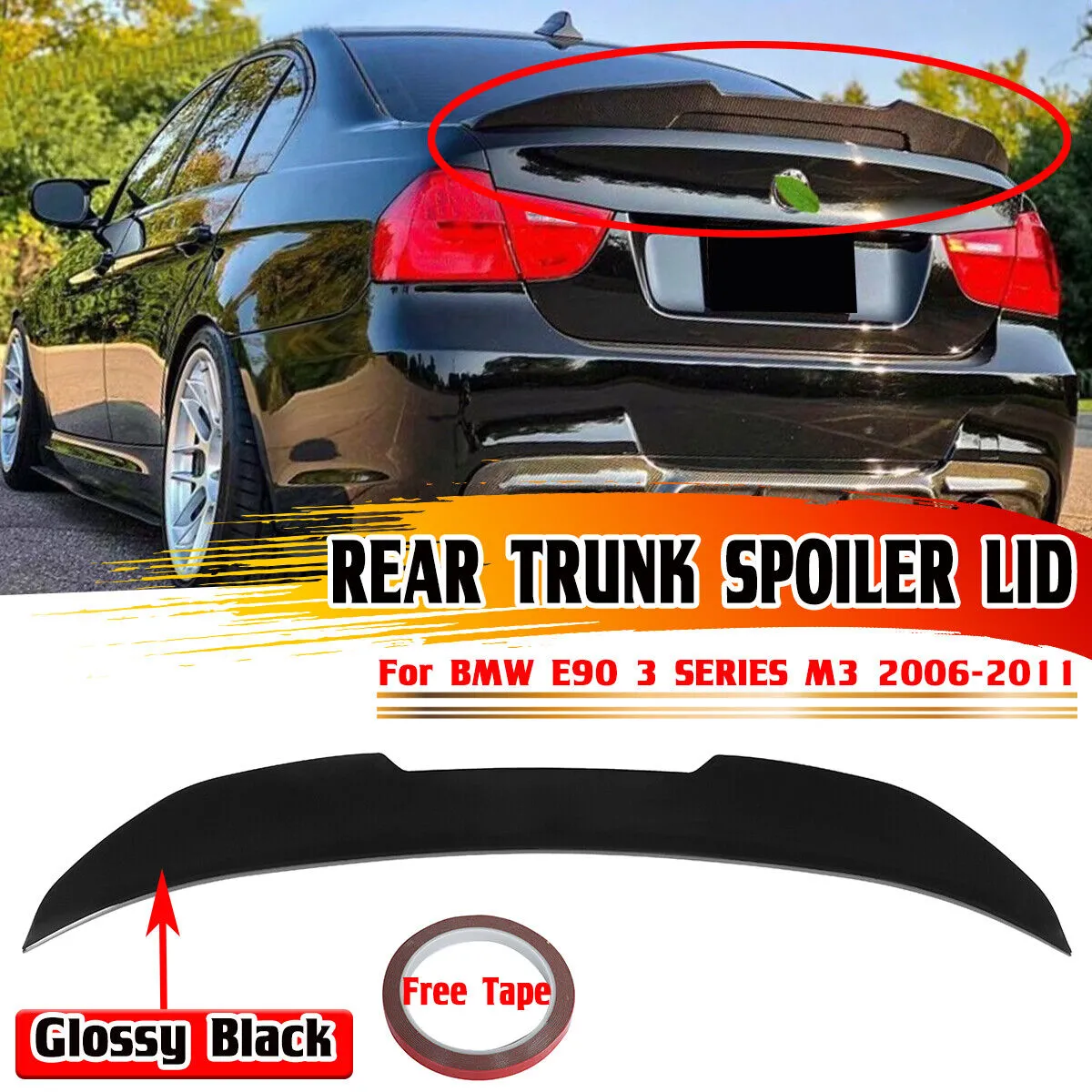 AUTSOME HECKFLÜGEL SPOILER HECKSPOILER FÜR BMW E90 3ER M3 2006-11 GLANZ SCHWARZ