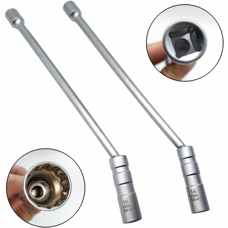 Monly - 2er-Pack Zündkerzenschlüssel 14 mm, 16 mm, 12-Punkt verlängerte magnetische Zündkerzensteckdose | Flexibles