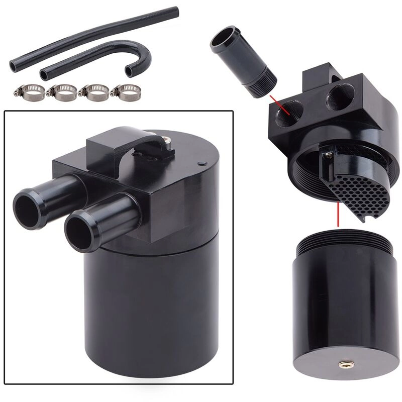 Fuienko - Schwarz Aluminium Legierung Reservior Oil Catch Can Tank mit kühler schlauch für bmw N54 335i 135i E90 E92 E82 2006-2010