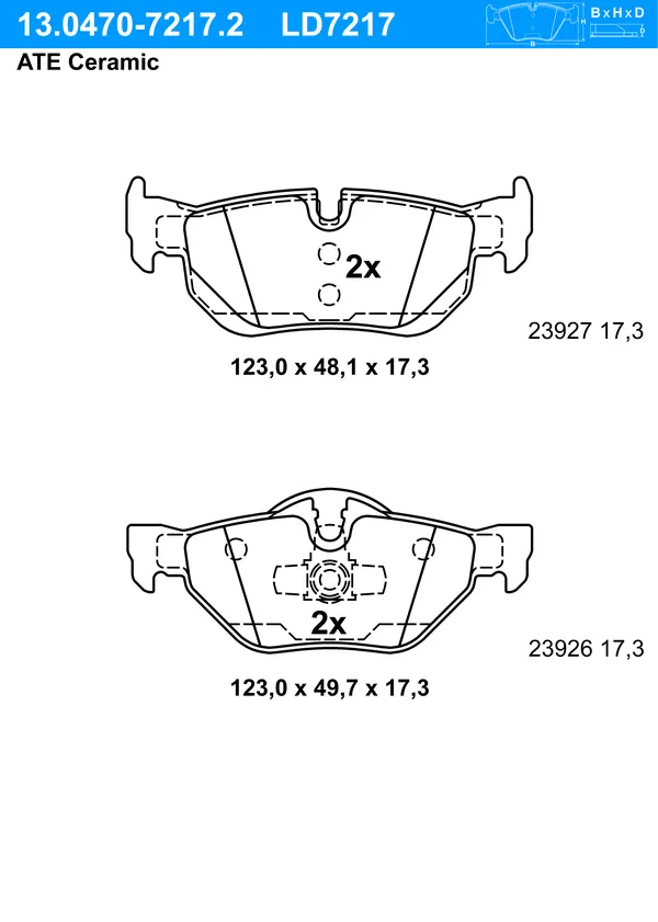 ATE Bremsbeläge Hinten (13.0470-7217.2) für BMW 3 1 X1 | Scheibenbremsbelagsatz,