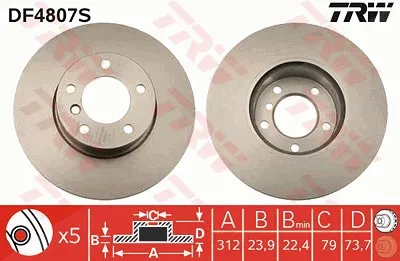 TRW Bremsscheibe BMW DF4807S 34116774875,34116792219,34116855006 Bremsscheiben,Scheibenbremsen 34118848417,34118848418,6774875,6792219,6855006